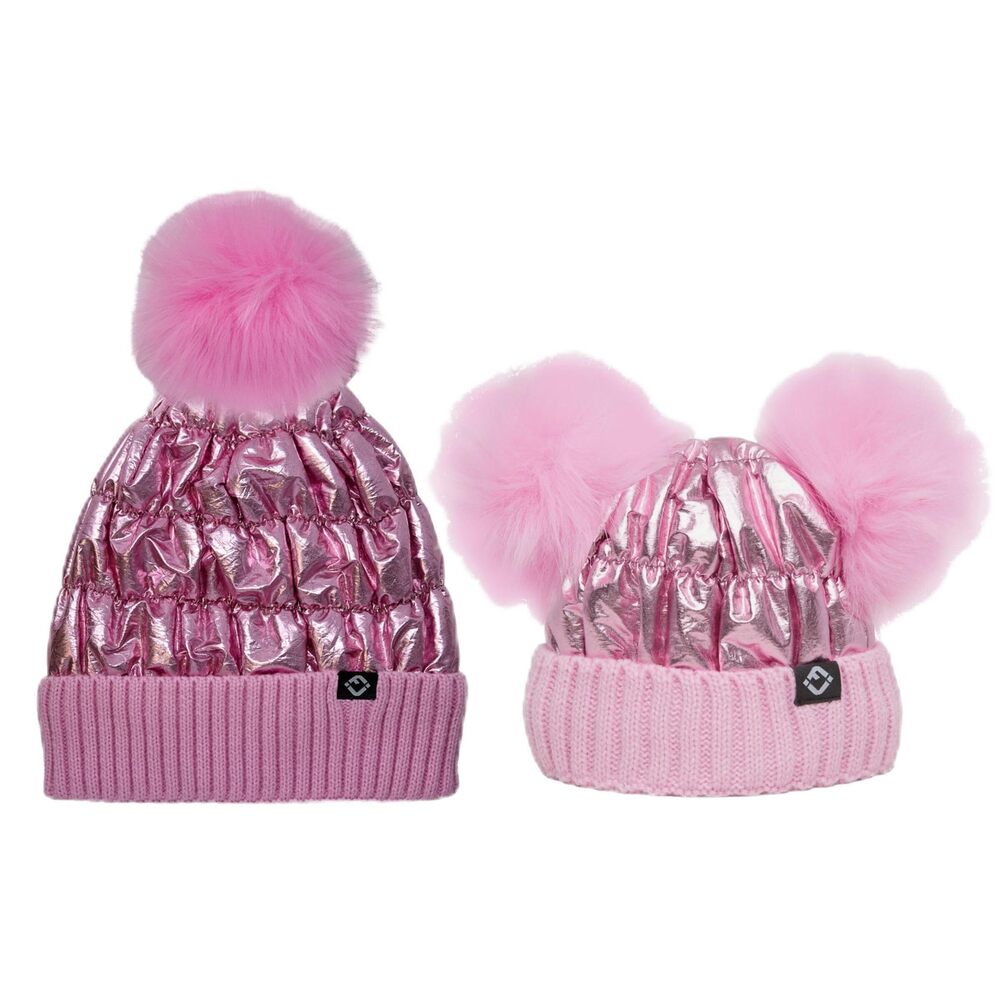 8655 Matching Mommy & Me Puffer Faux Fur Double Pom Beanie Adult/Infant